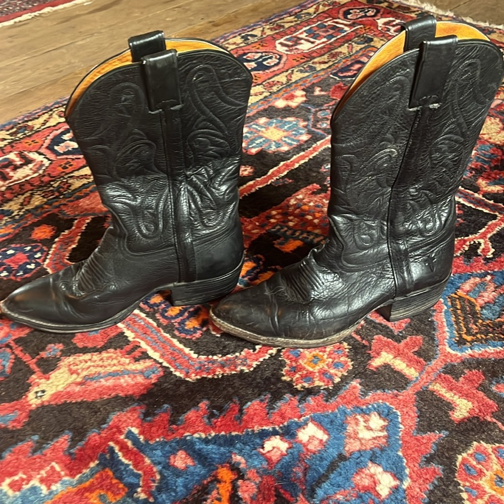 Frye Black Leather Cowboy Boots, sz 8